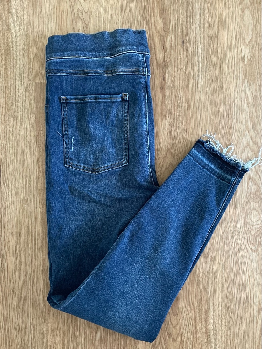 SPANX Dark Blue Frayed Hem Ankle Skinny Jeans